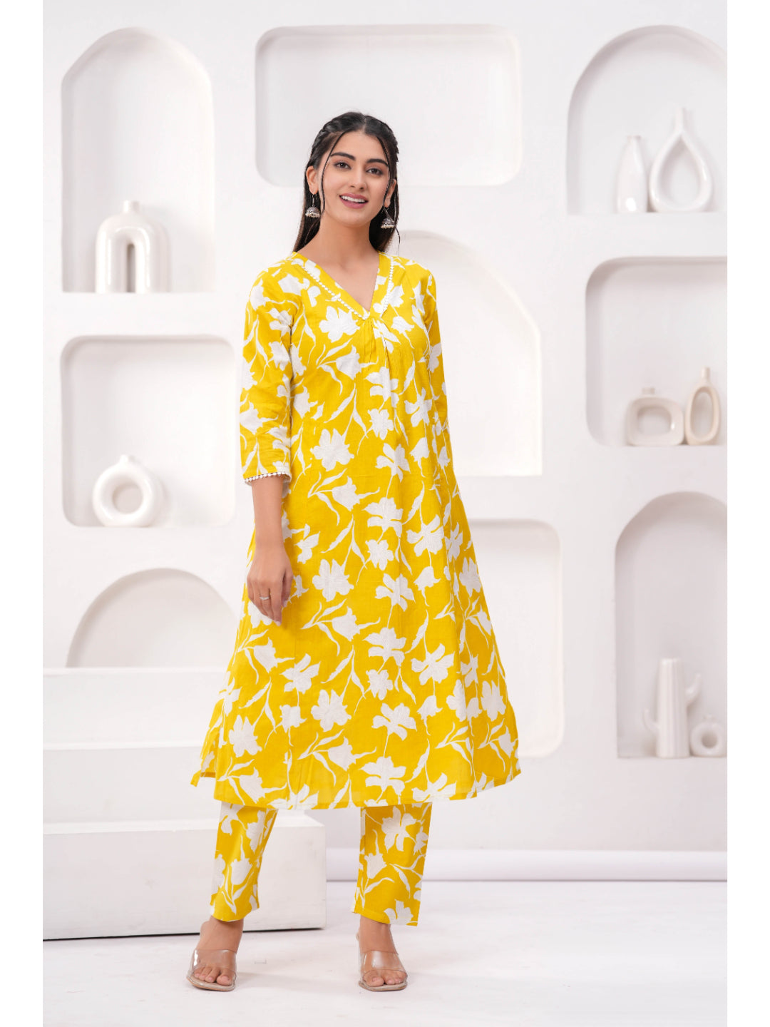 Yellow Printed Two Piece Cotton Co-ord Set