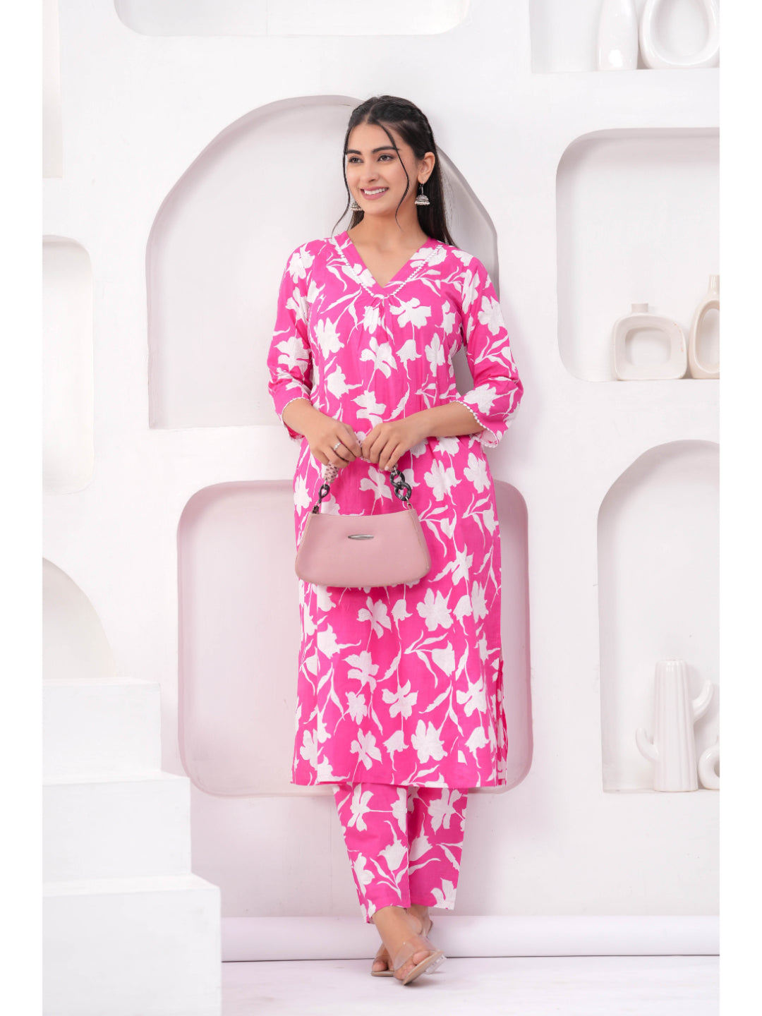 Pink Printed Two Piece Cotton Co-ord Set