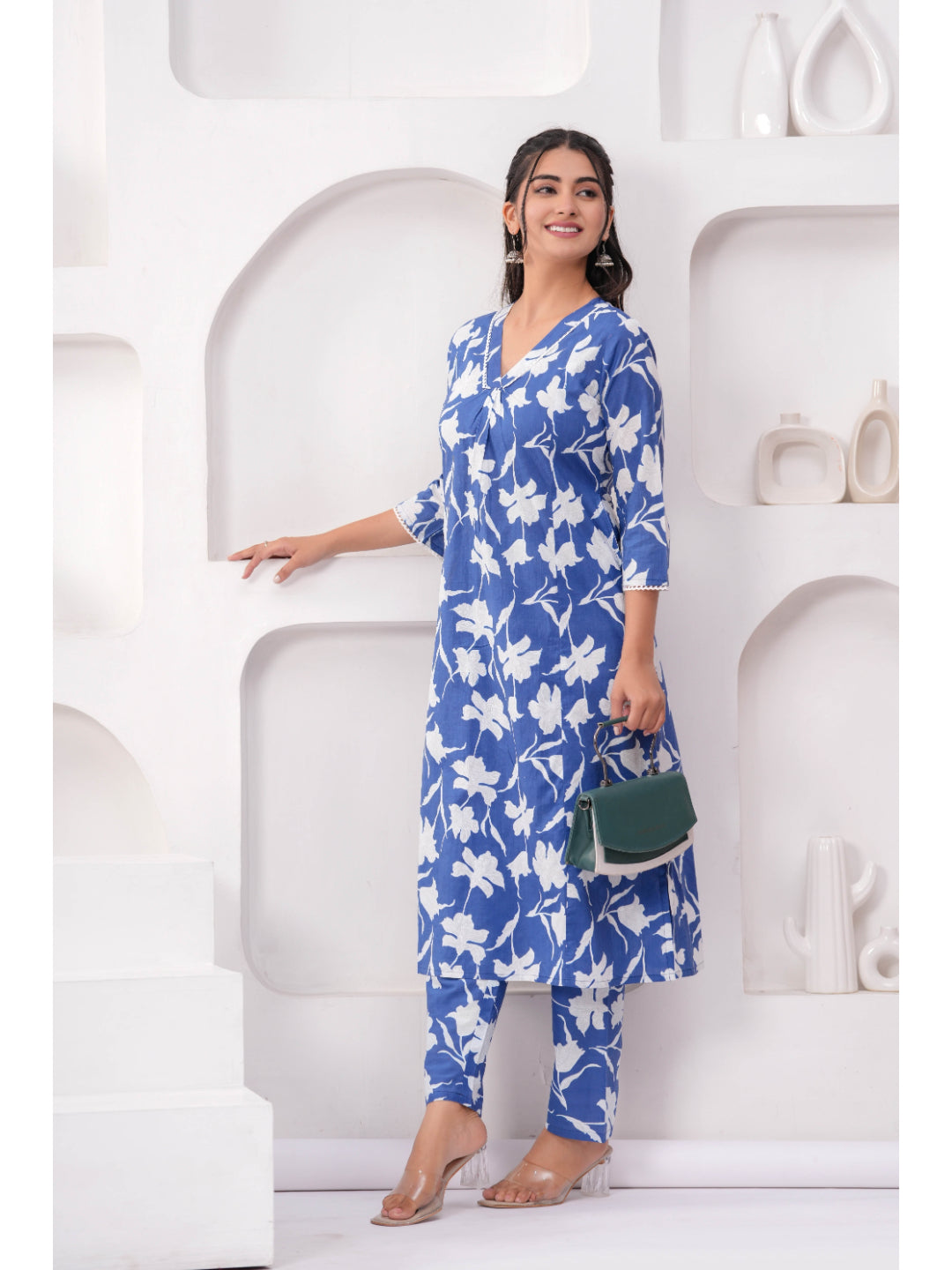 Blue Printed Two Piece Cotton Co-ord Set