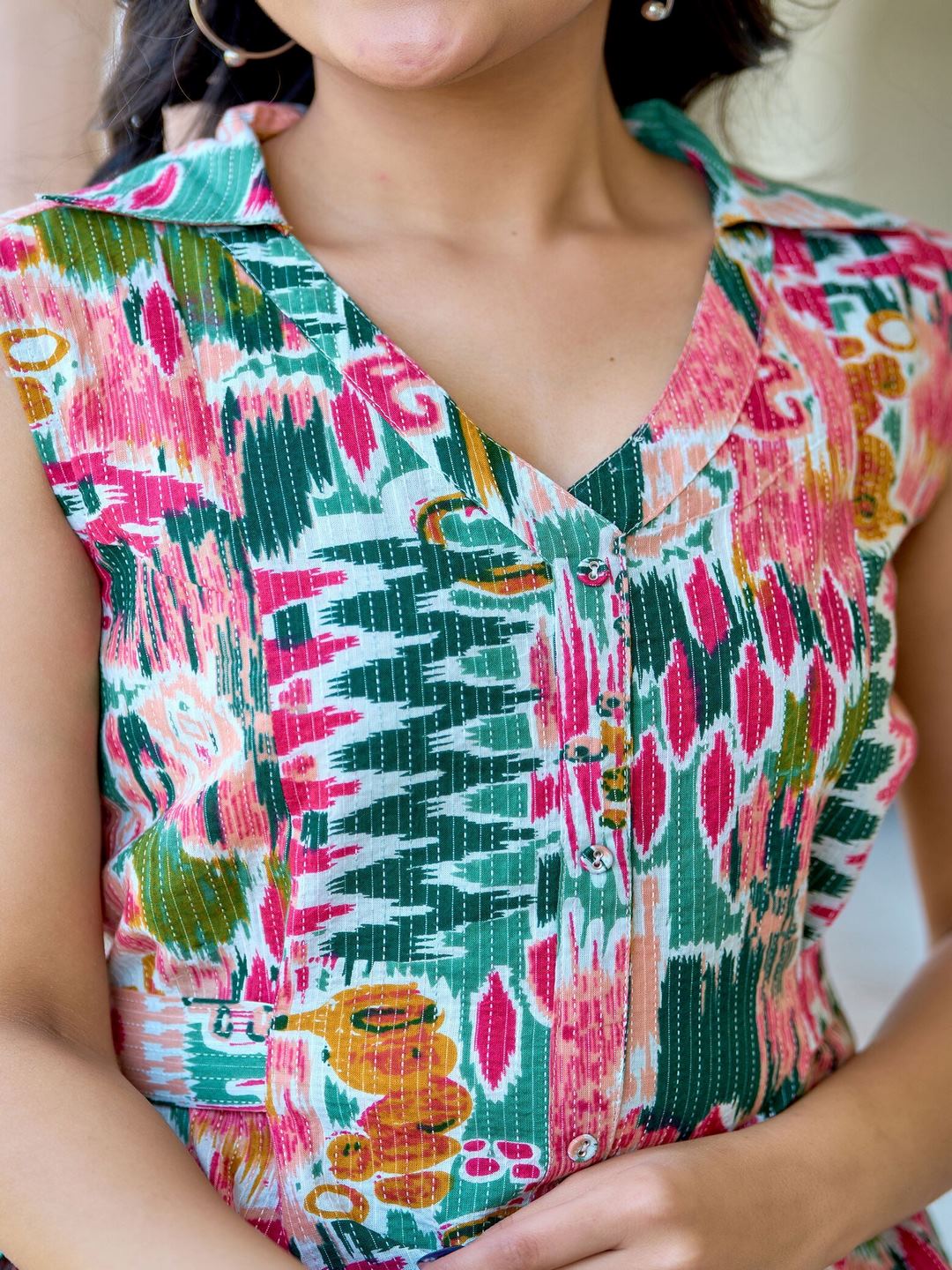 Multi Colure Printed Sleeveless A-Line Dress