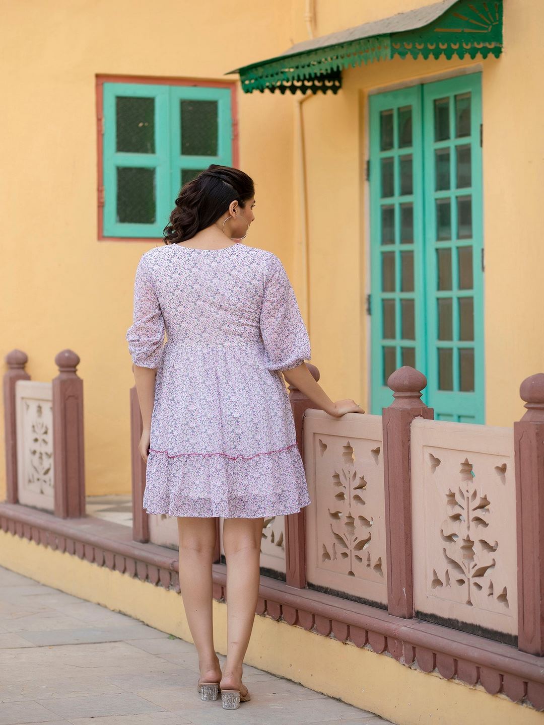 Off-White Printed Mini Georgette Dress