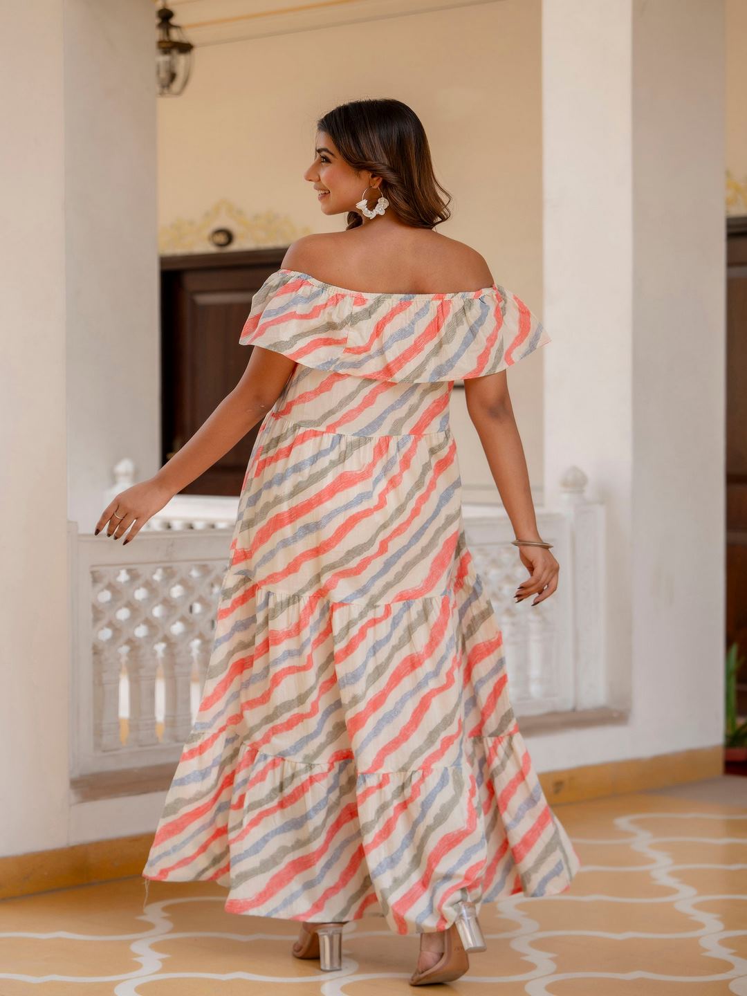 Off-White Lehariya Printed Flared Dress