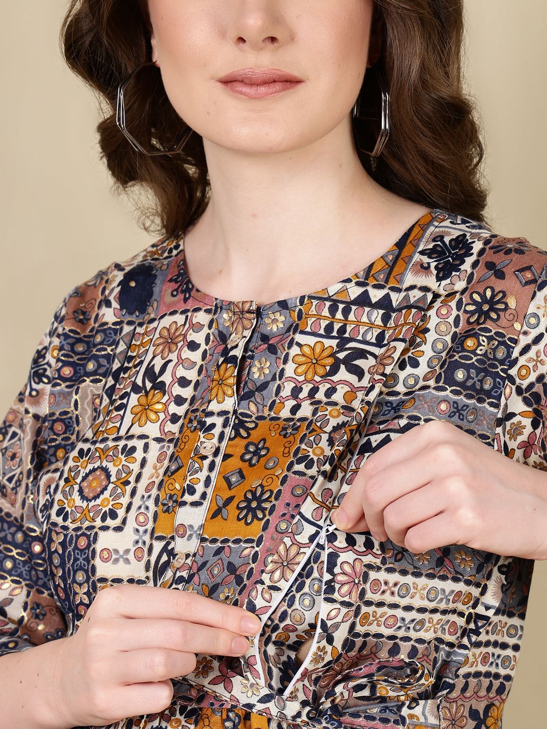 Multi Printed Flared Maternity Dress