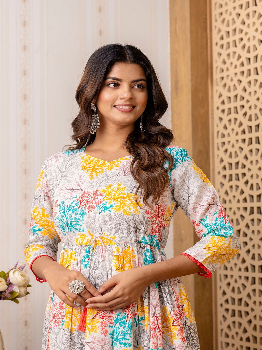 Multi Ethnic Printed Flared Dress