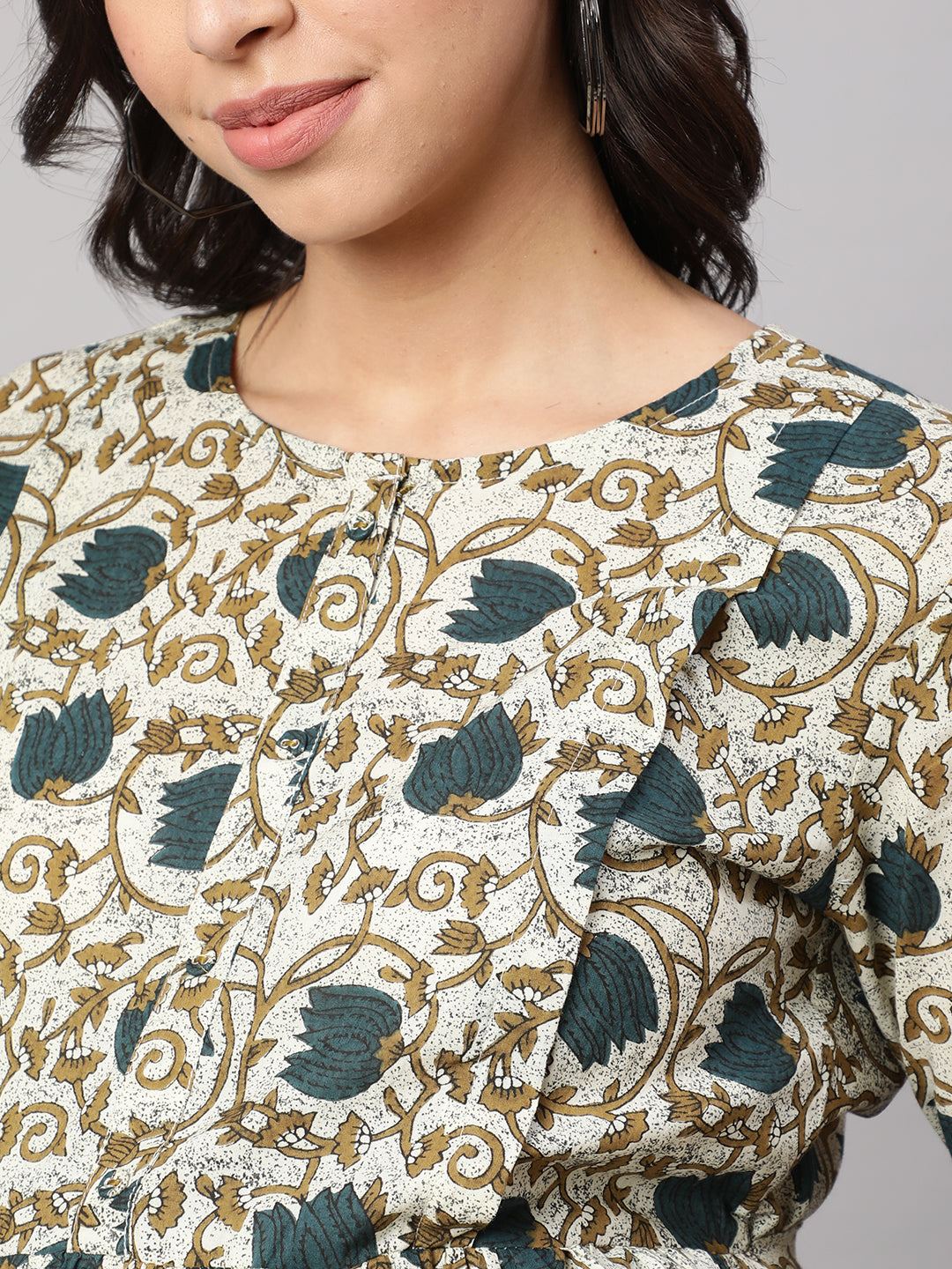 Beige Printed Flared Maternity Dress
