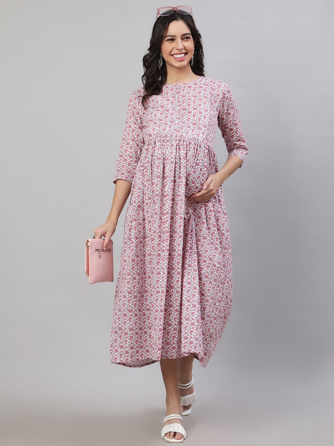 Off-White Printed Flared Maternity Dress