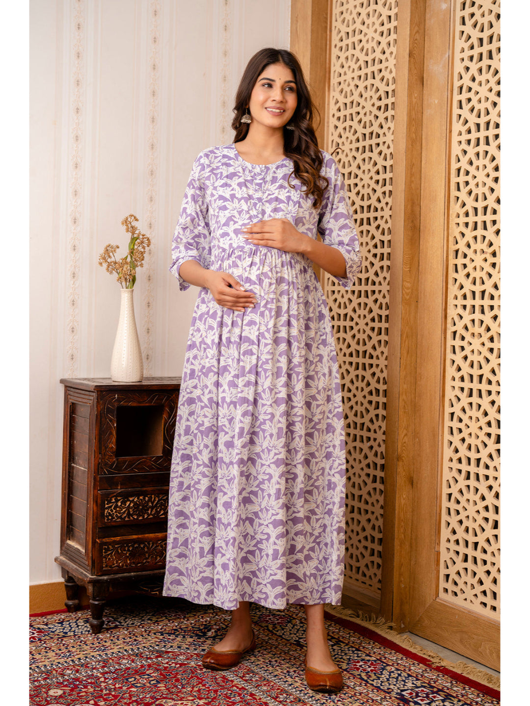 Purple Printed Maternity Dress