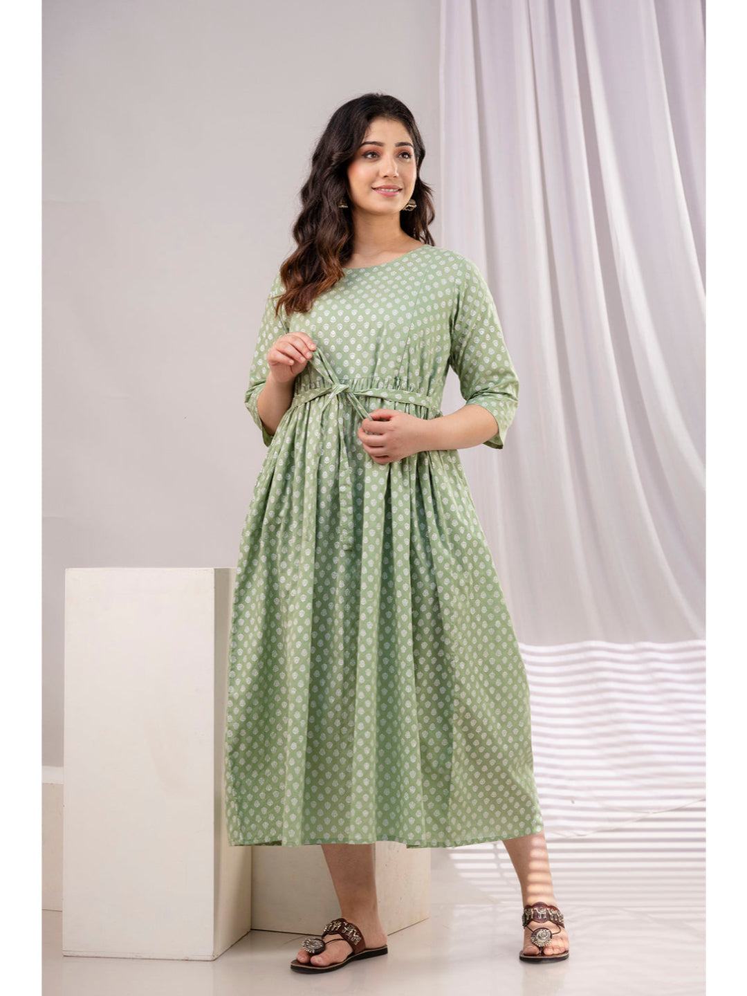 Green Printed Maternity Dress