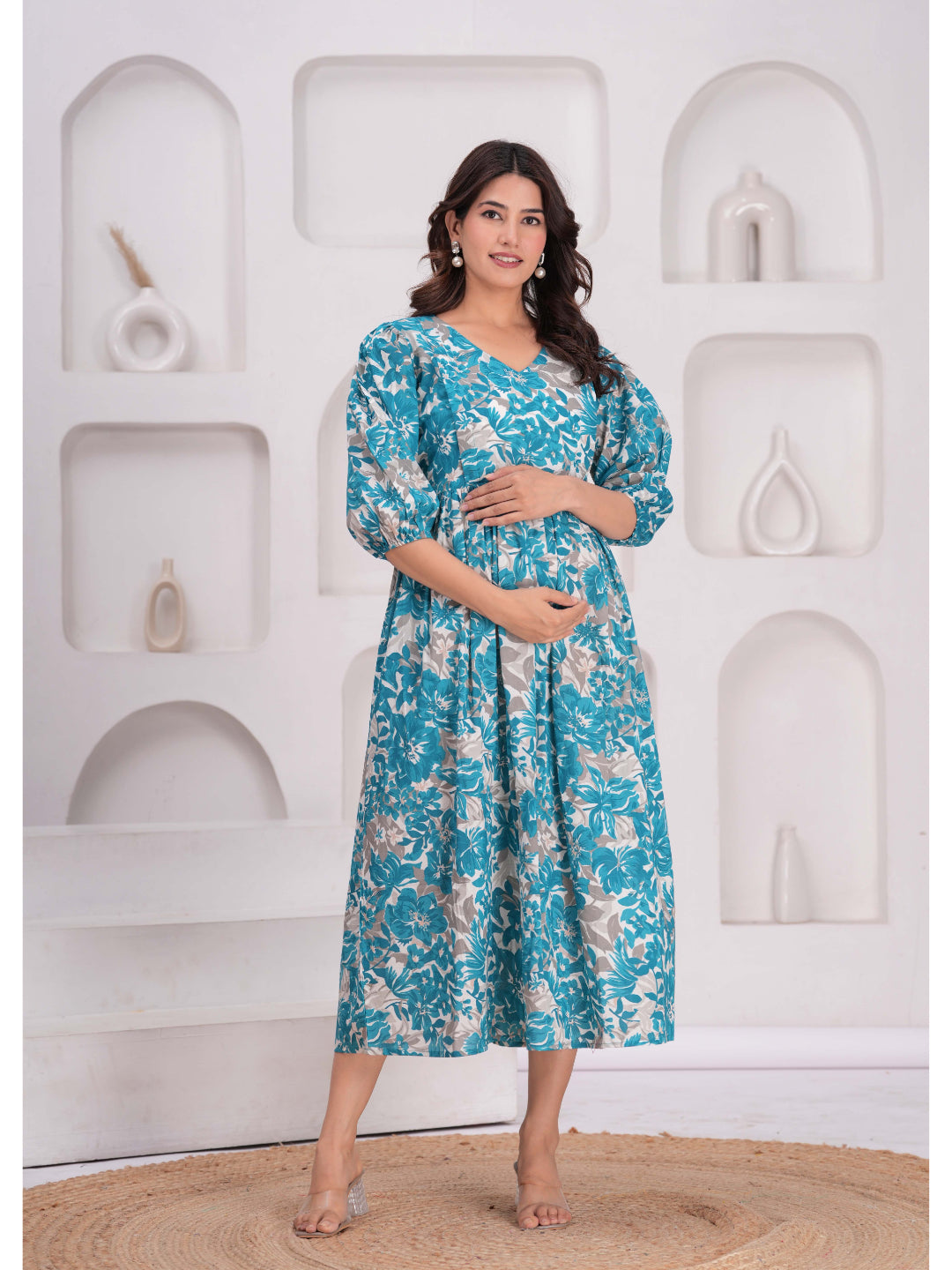 Printed Flared Maternity Dress