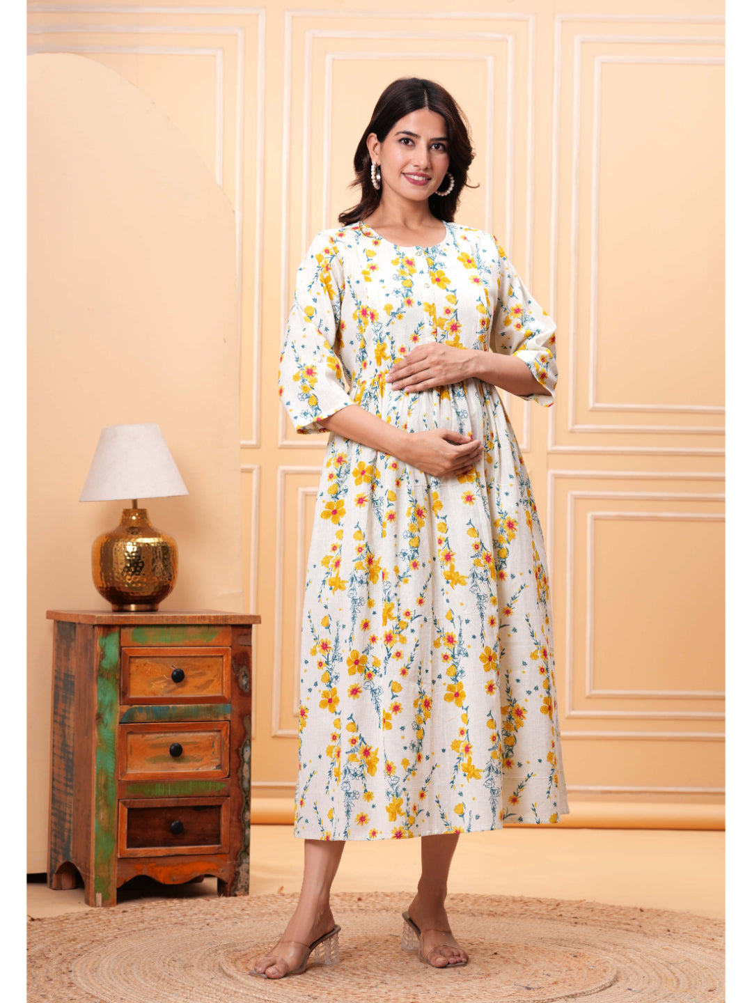 Floral Printed Flared Maternity Dress