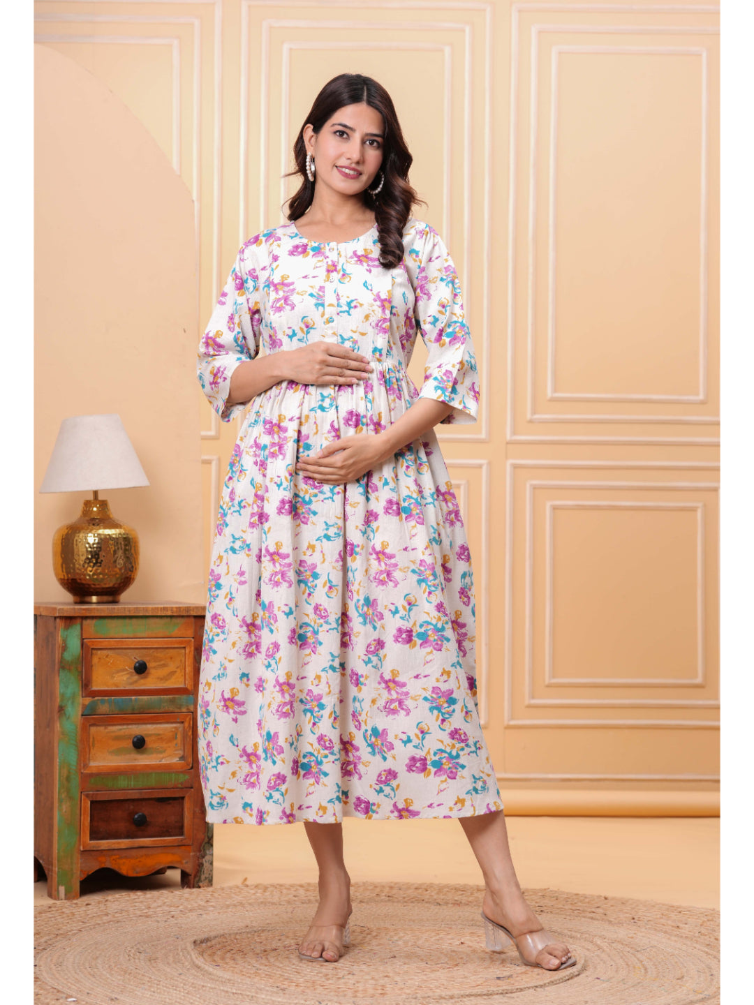 Floral Printed Flared Maternity Dress