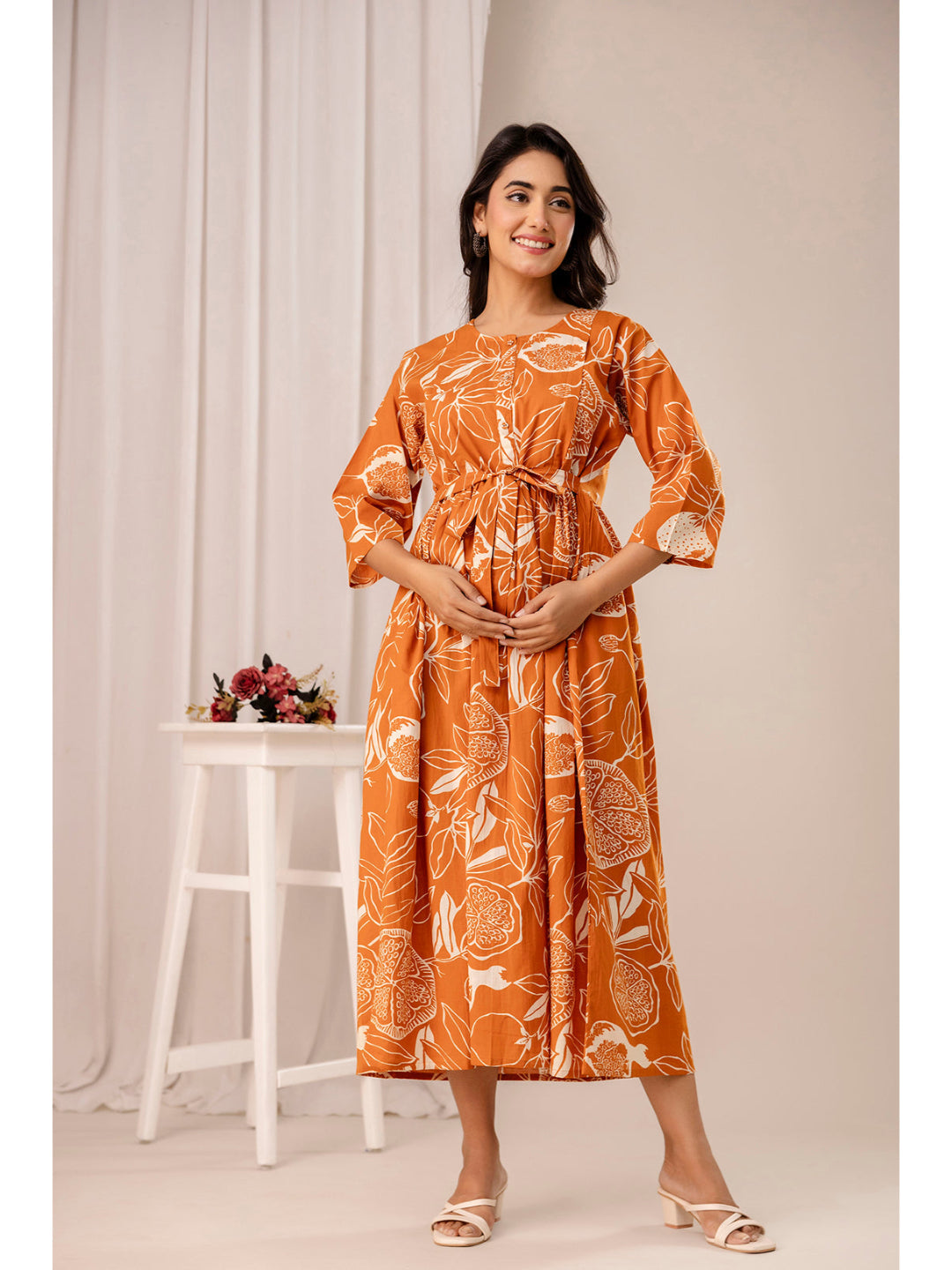 Rust Printed Maternity Dress
