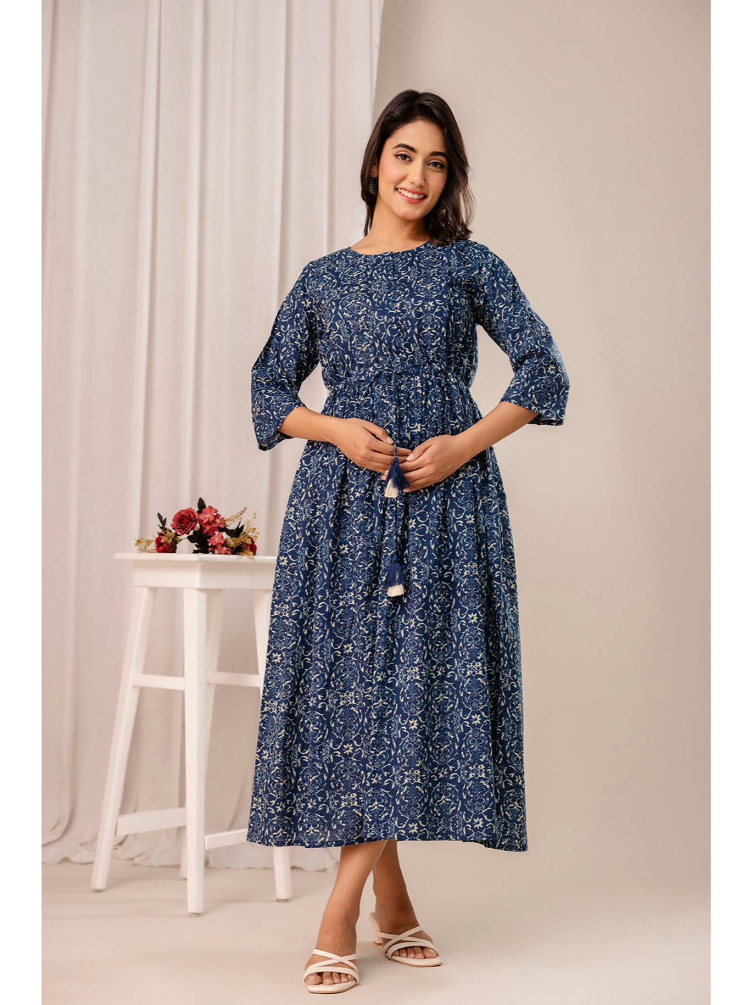 Blue Printed Maternity Dress