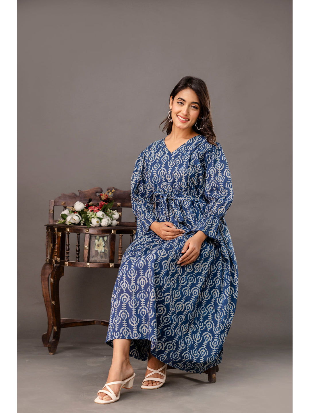 Blue Printed Maternity Dress
