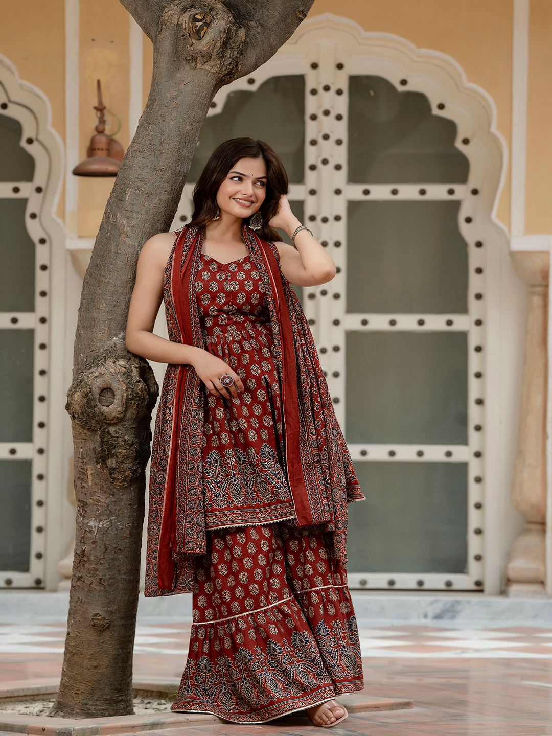 Maroon printed kurti deals
