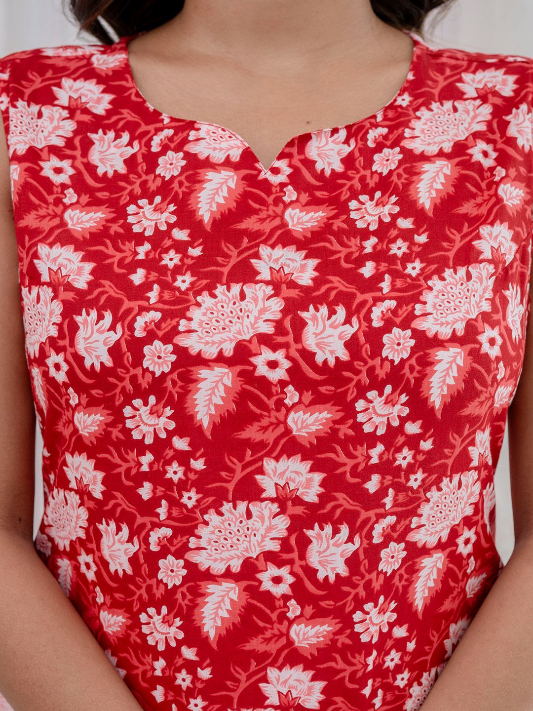 Red Printed Kurta With Trouser And Dupatta