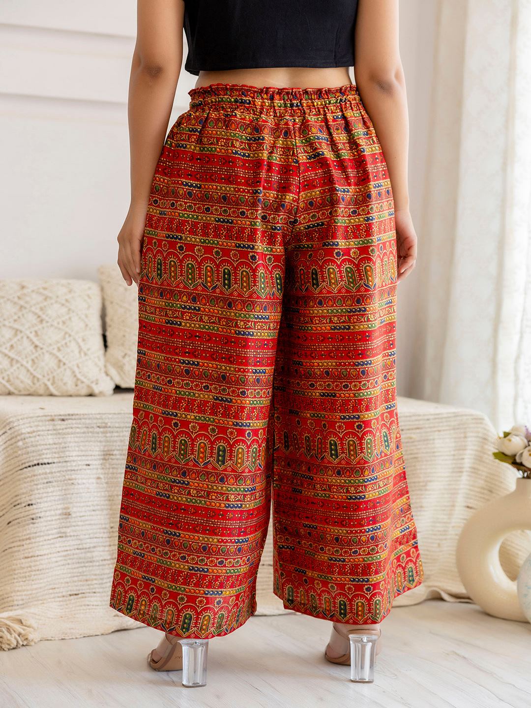 Red Printed Straight Palazzo