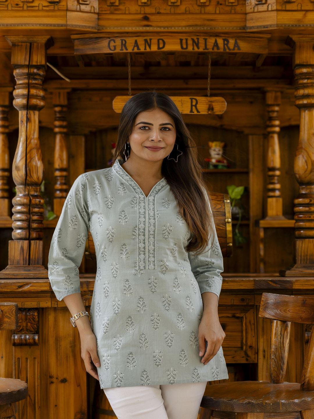 Green Straight V- Neck Tunic