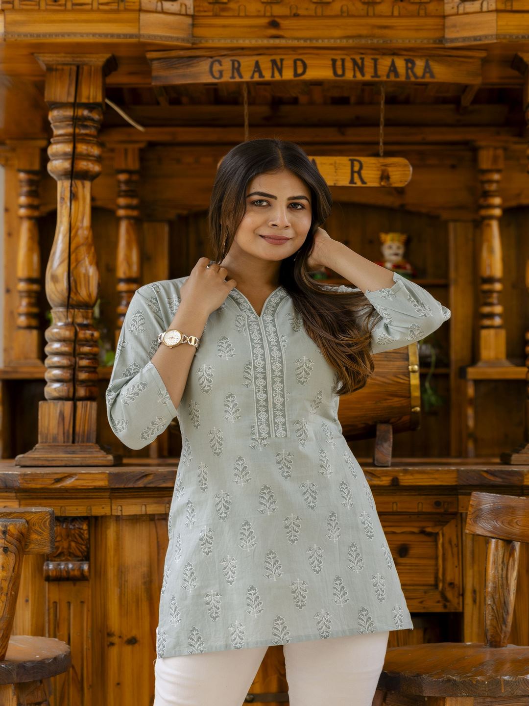 Green Straight V- Neck Tunic