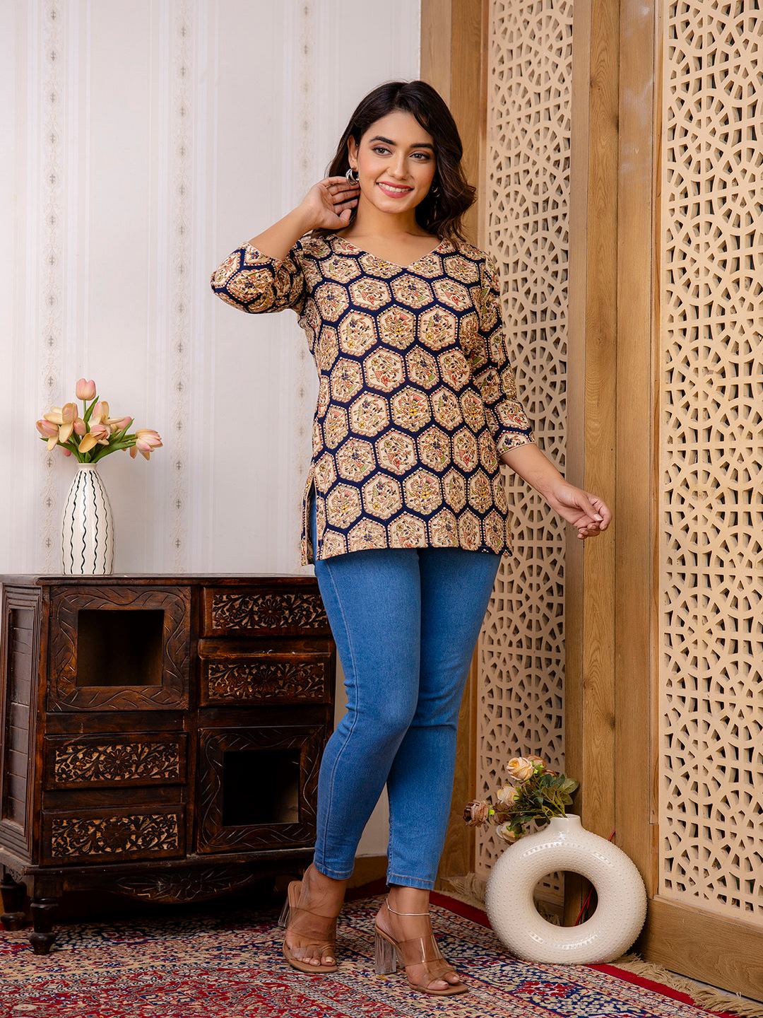 Black Printed Straight Tunic