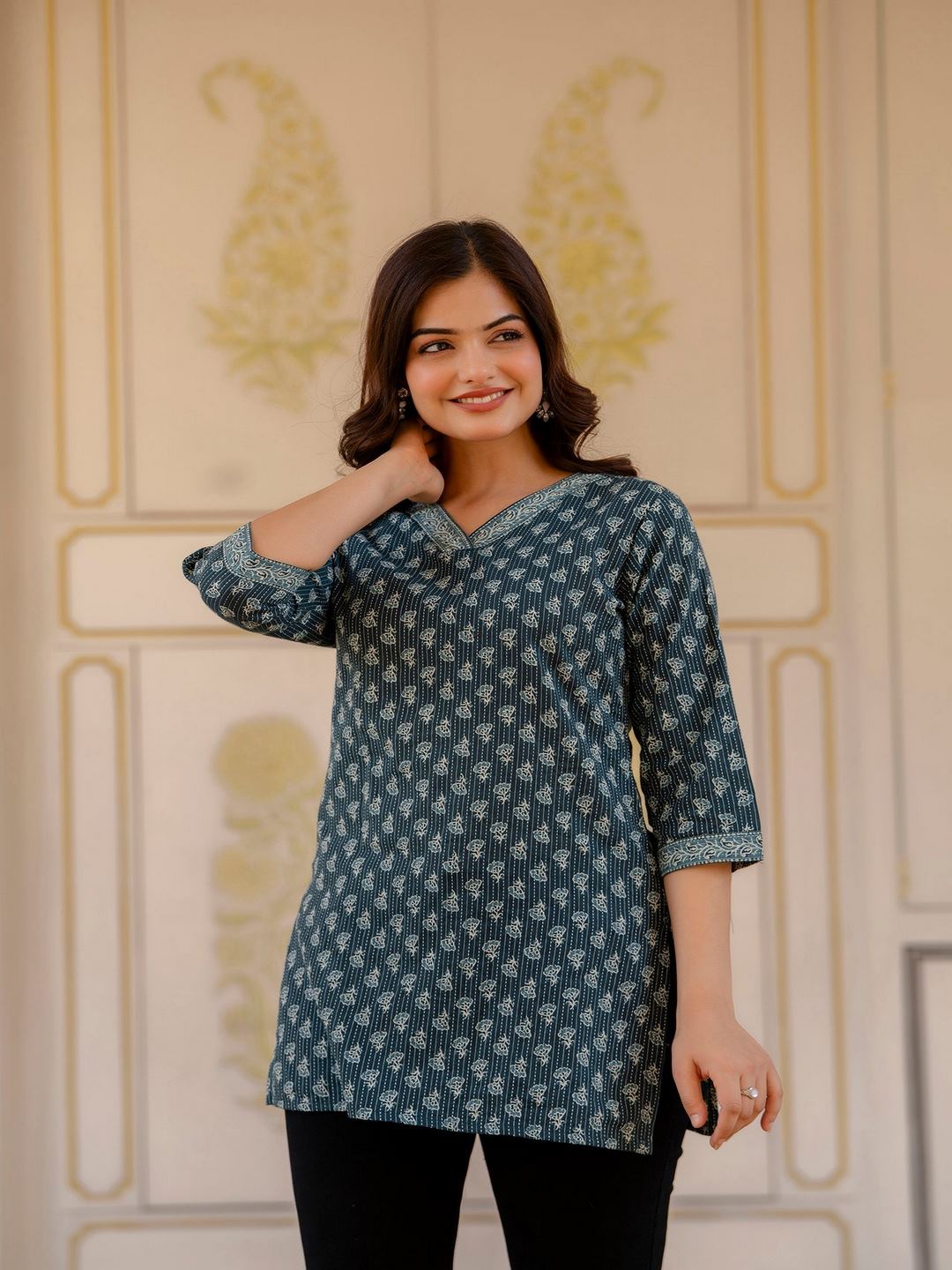 Green Straight V- Neck Tunic