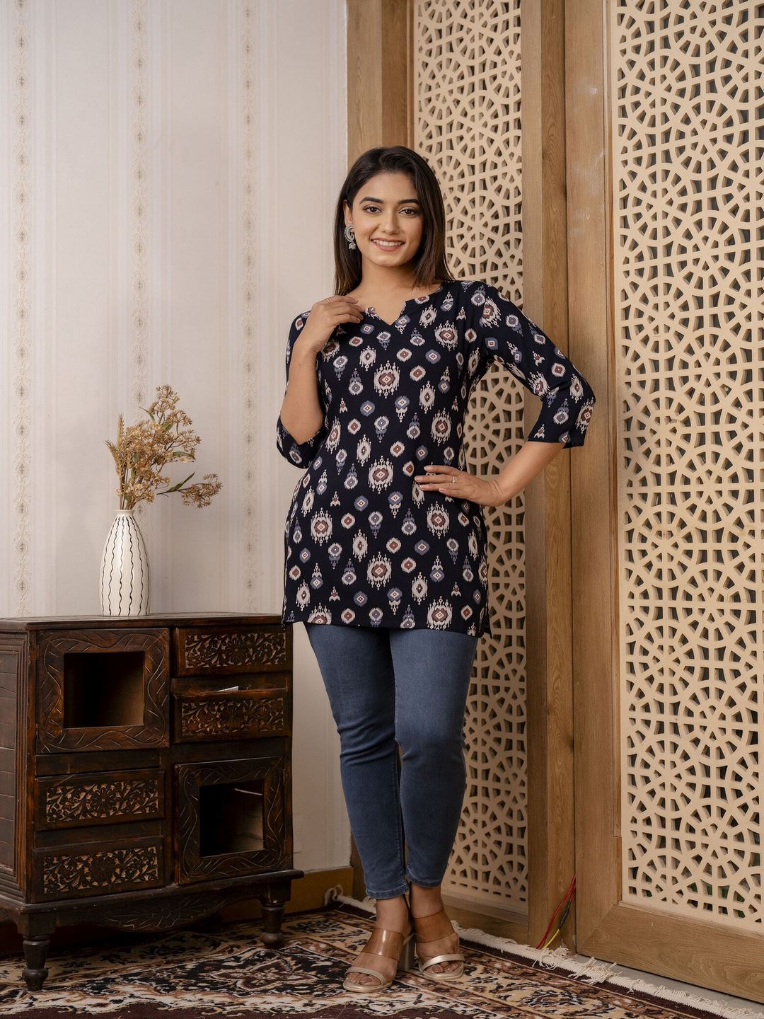 Black Printed Straight Tunic