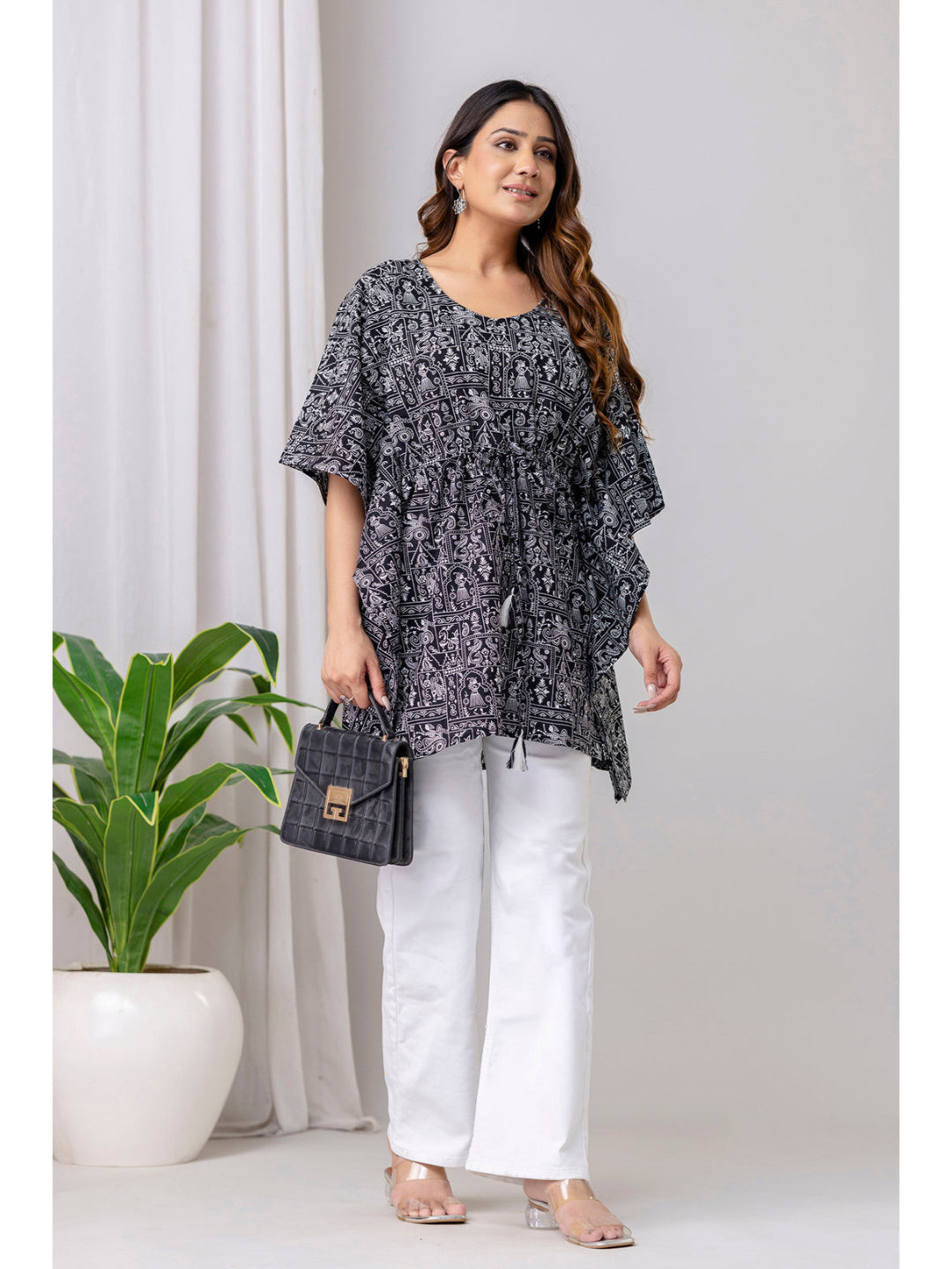 Black Printed Kaftan Kurta