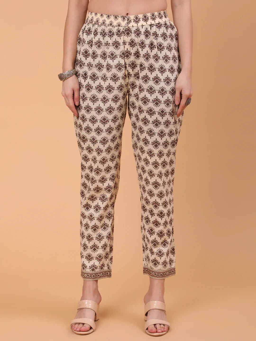 Cotton Calf Length Printed Flared 3/4 Sleeve Round Neck Kurta Bottom Dupatta Set (Preorder)