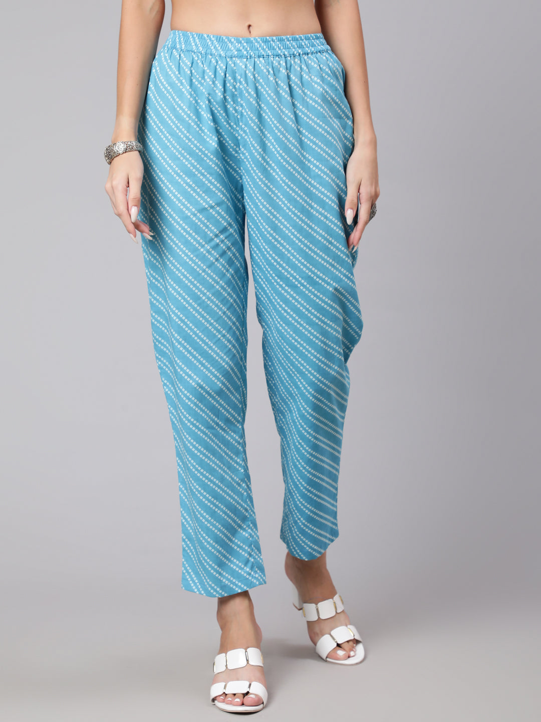 Cotton Calf Length Printed Flared 3/4 Sleeve Round Neck Kurta Bottom Dupatta Set (Preorder)