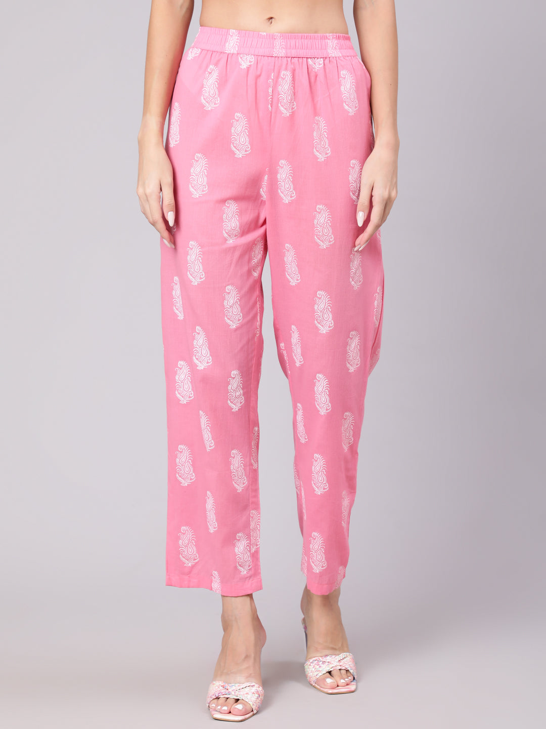 Cotton Calf Length Printed Flared 3/4 Sleeve Round Neck Kurta Bottom Set (Preorder)