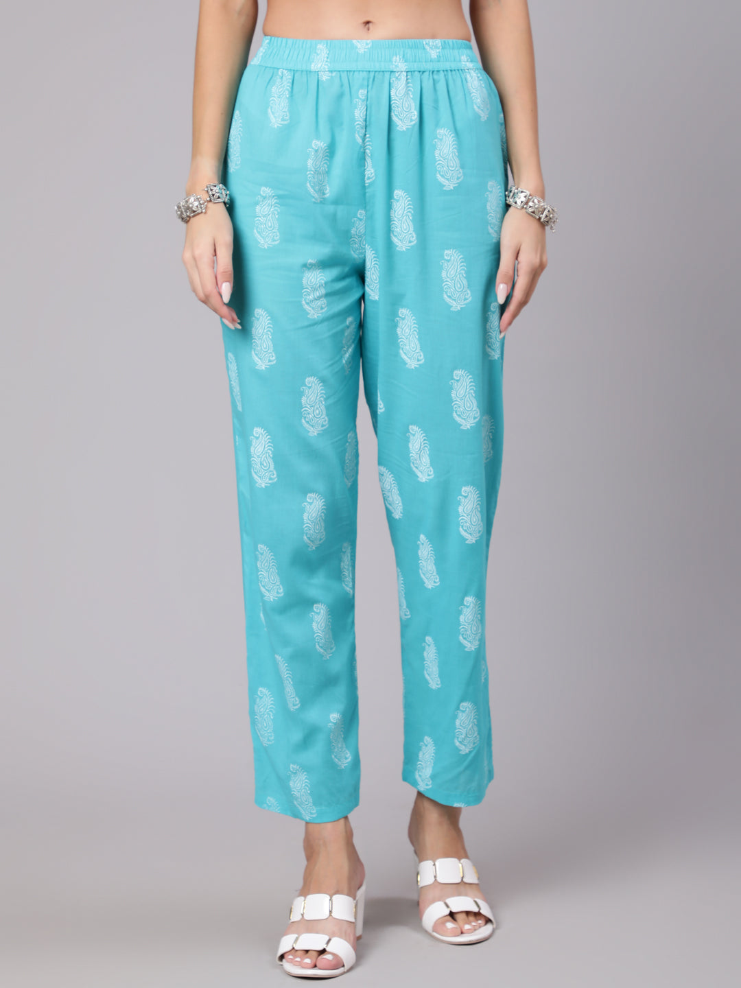 Cotton Calf Length Printed Flared 3/4 Sleeve Round Neck Kurta Bottom Set (Preorder)