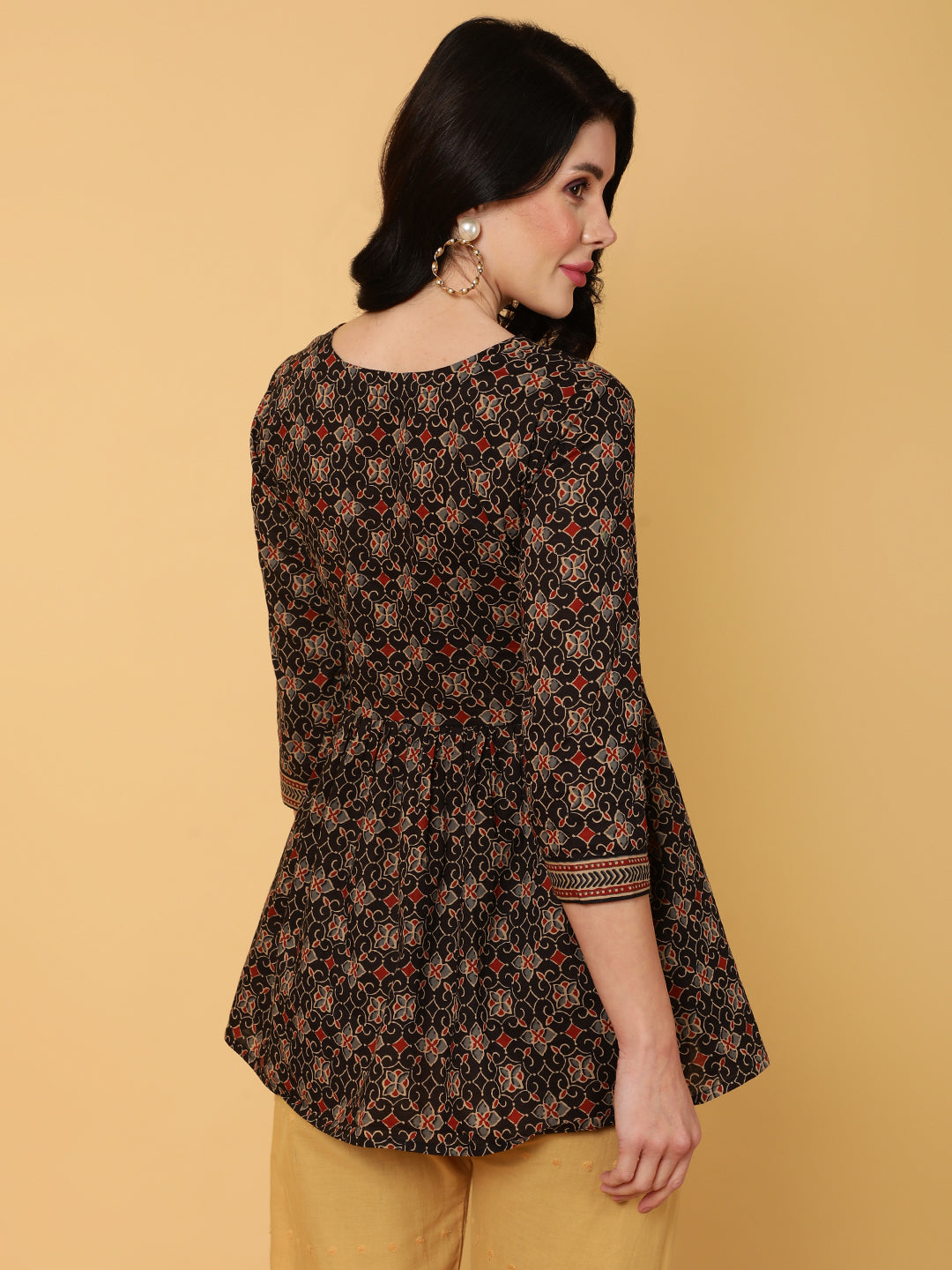 Rayon Midi Length Printed Flared 3/4 Sleeves V-Neck Tunic (Preorder)