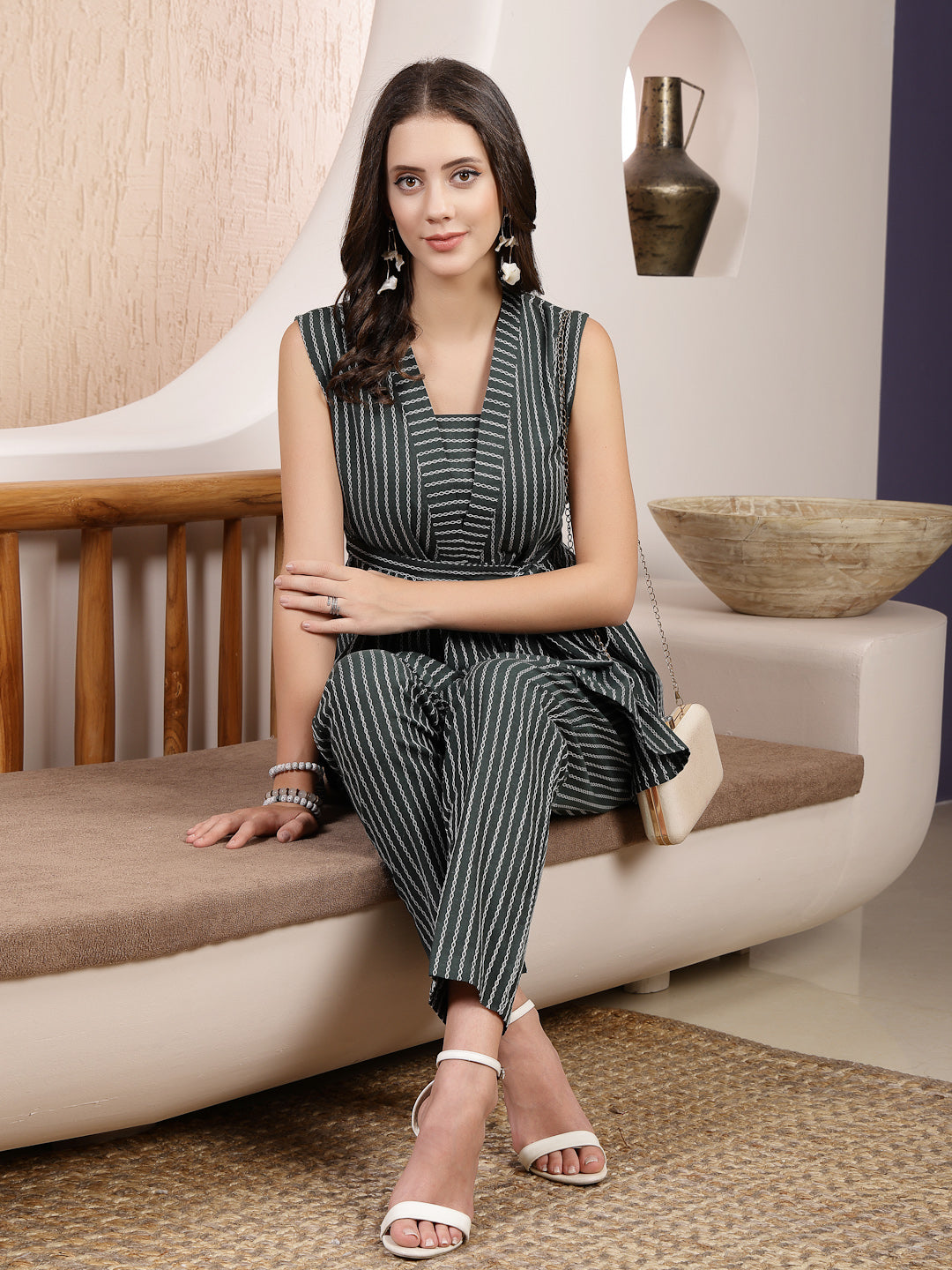 Self Designed Cotton Blend Pleated Co-ord Set