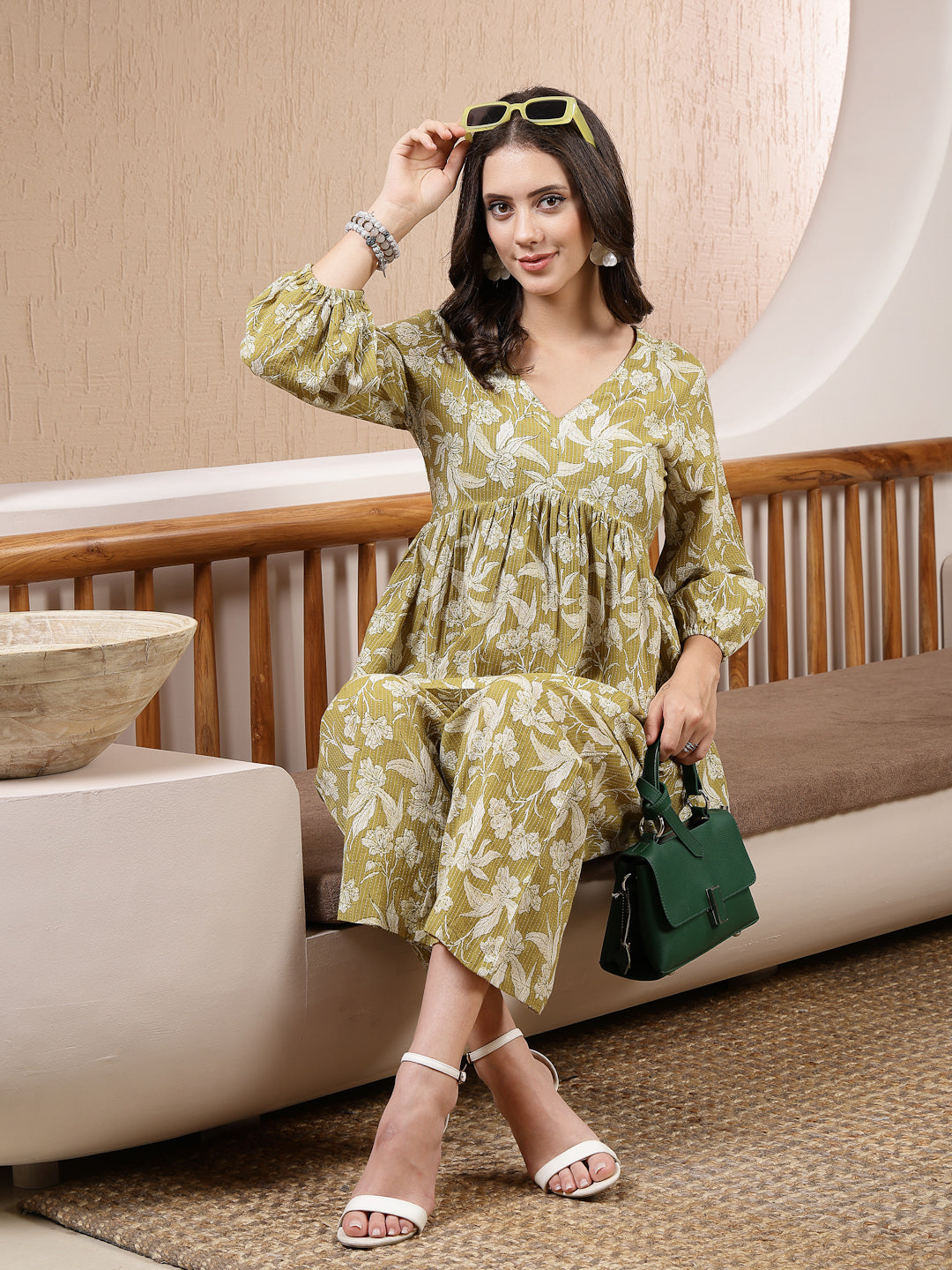 Green Floral Printed Cotton Kantha Fabric Co-Ord Set (Pre-Order)