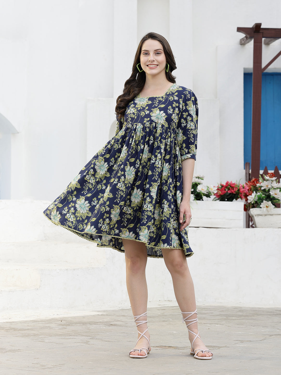 Floral Printed Cotton A-Line Dress (Pre-Order)
