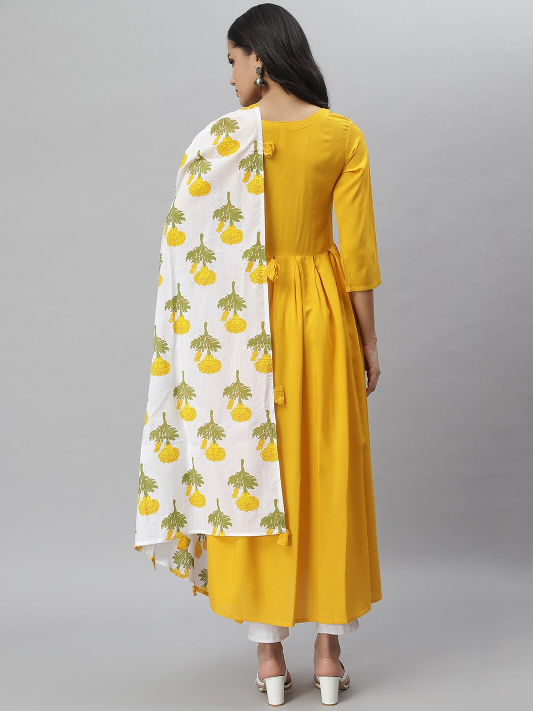 Solid Rayon Kurta Dupatta Set (Yellow,White) (Pre-Order)