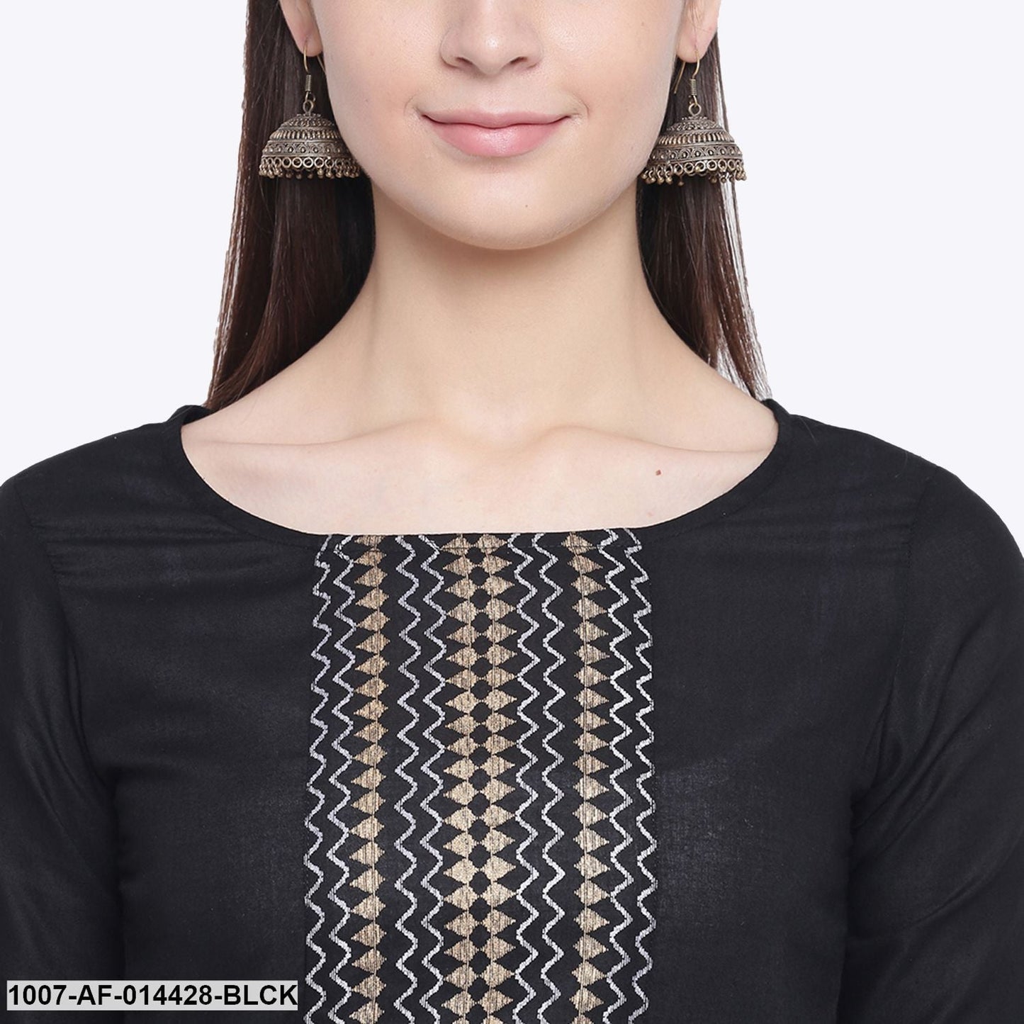 Gold Print Cotton Straight Kurta Palazzo Set (Black,White) (Pre-Order)