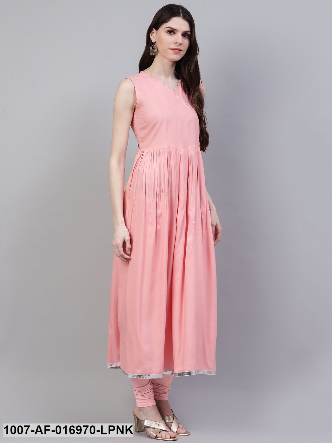 Solid Rayon Flared Kurta Dupatta Set (Light Pink) (Pre-Order)