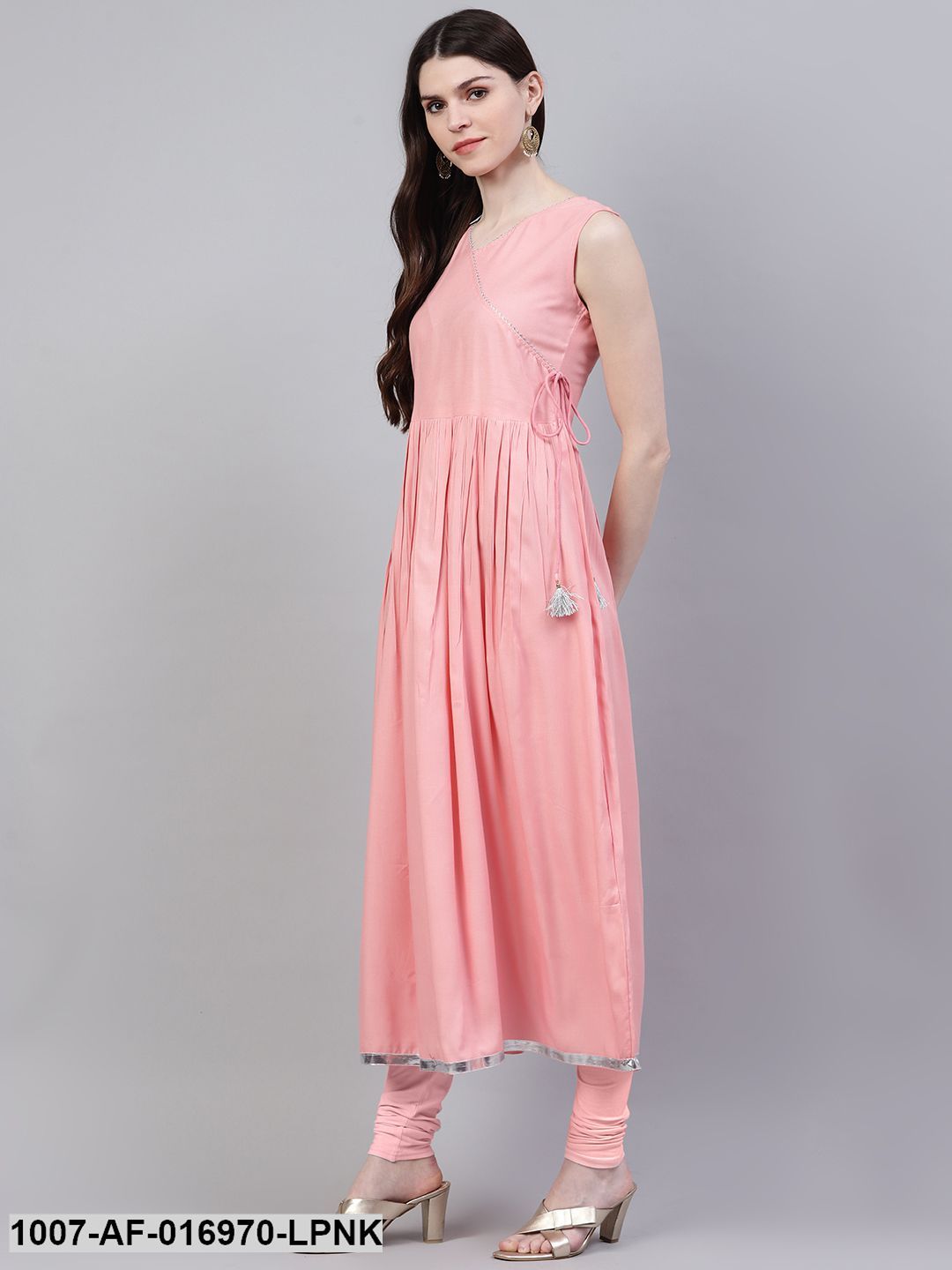 Solid Rayon Flared Kurta Dupatta Set (Light Pink) (Pre-Order)