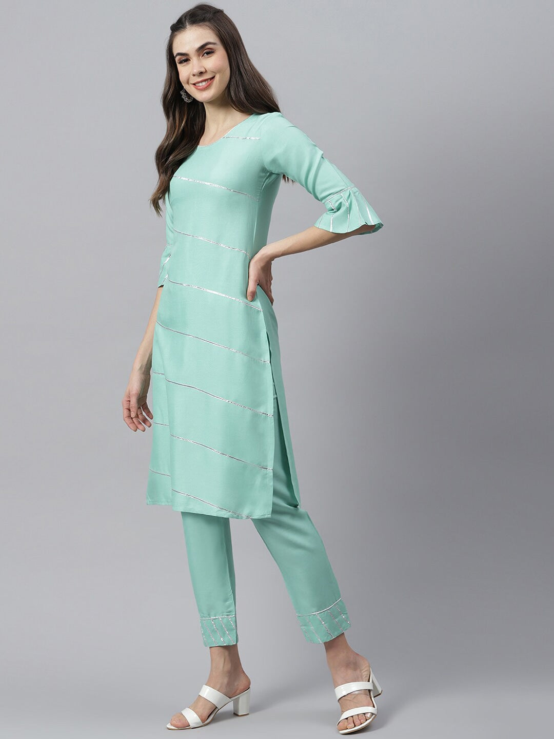 Embellished Rayon Straight Kurta Pant Dupatta Set (Pre-Order)