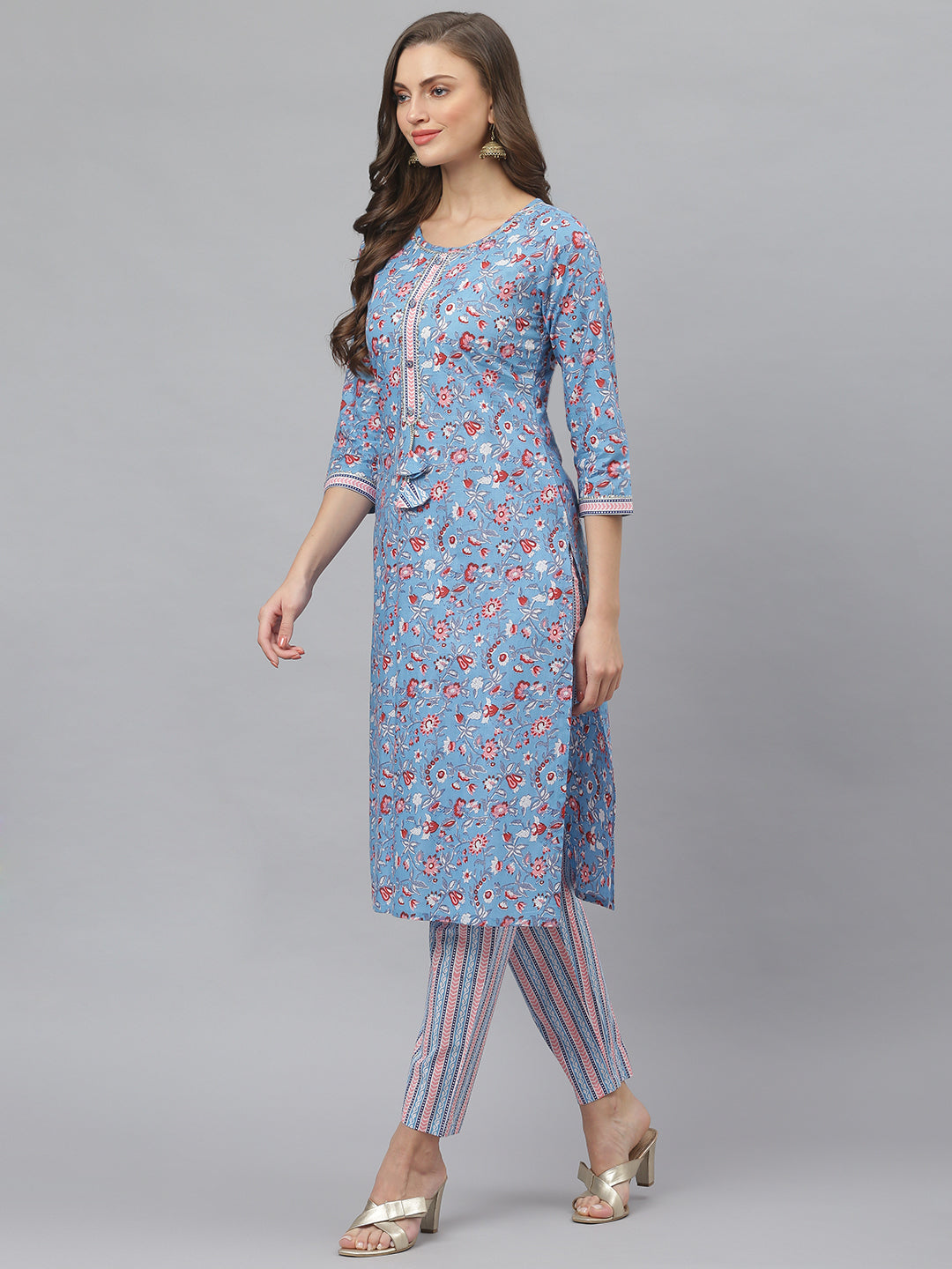 Women's Floral Print Cotton Straight Kurta Pant Set (Pre-Order)