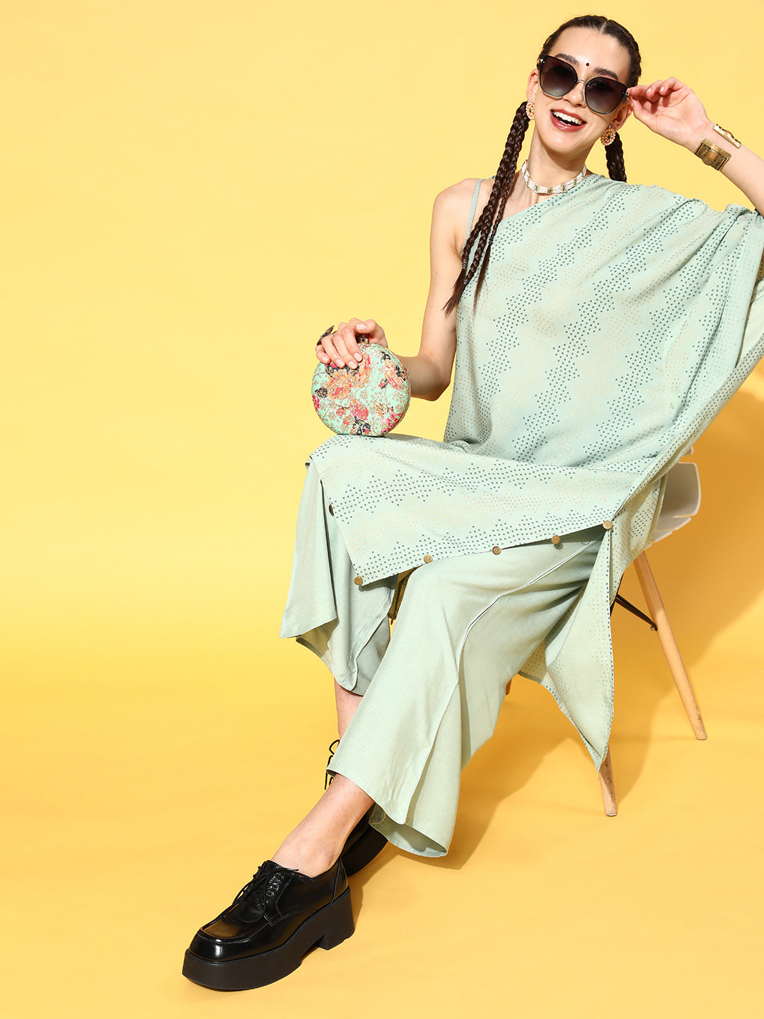 rayon printed Asymmetric kurta palazzo set (Pre-Order)