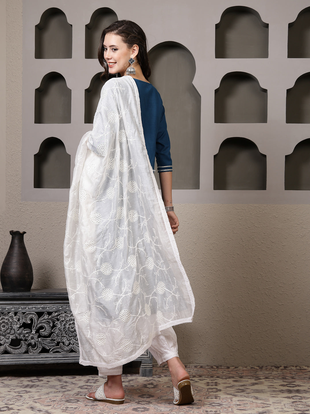 Solid Cotton Blend Straight Kurta Pant Dupatta Set (Pre-Order)