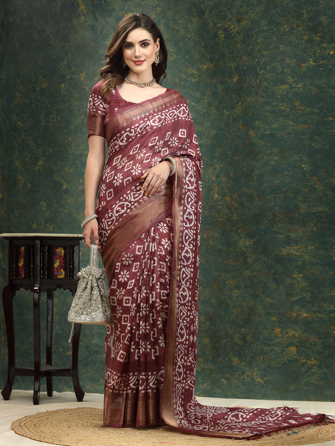 Batik Print Cotton Blend Saree