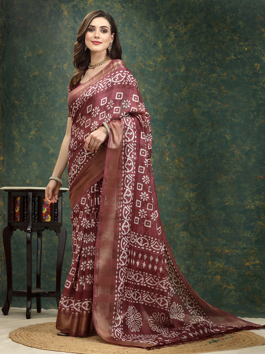 Batik Print Cotton Blend Saree