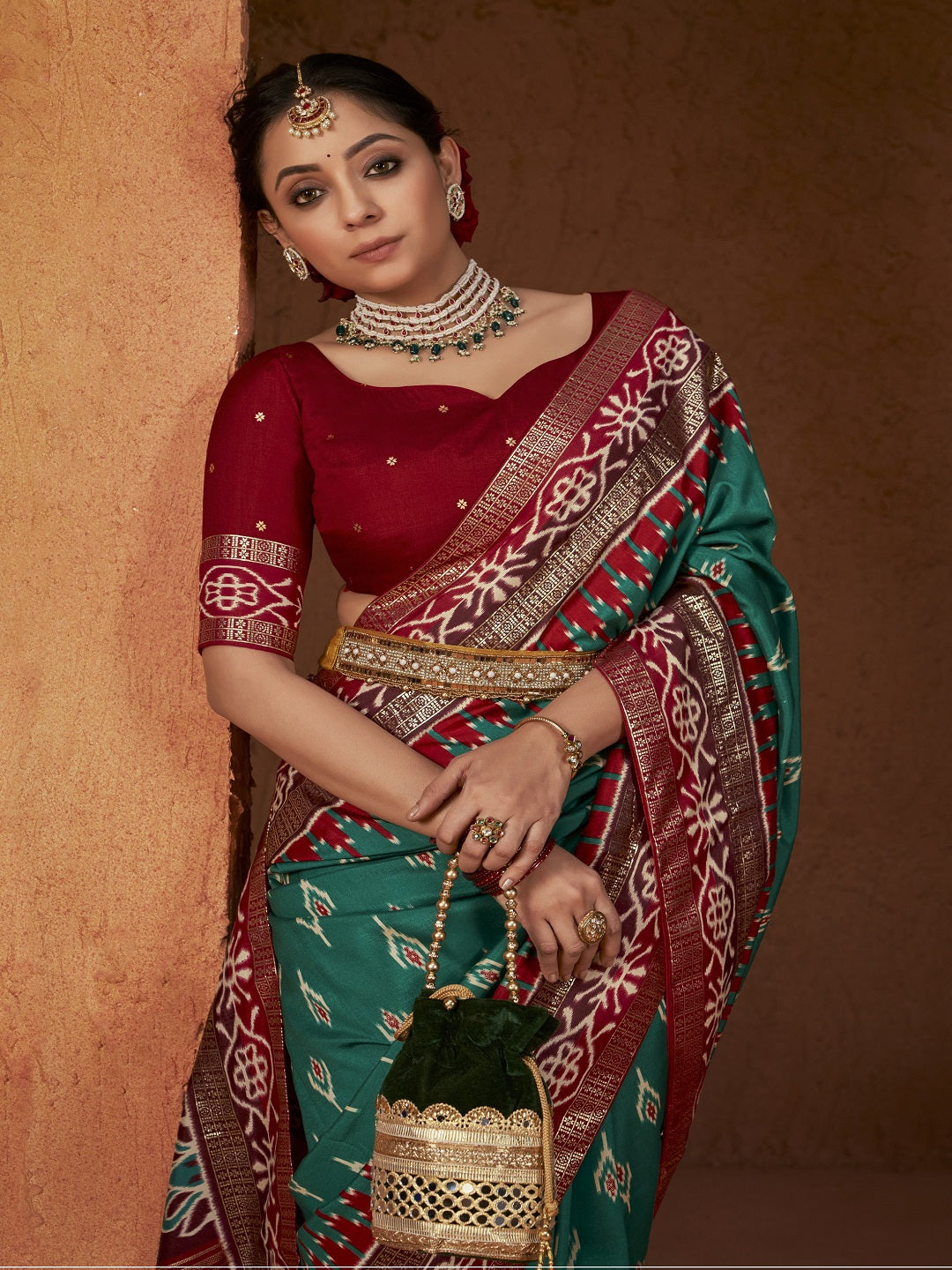 Ikat Printed Zari Border Silk Saree