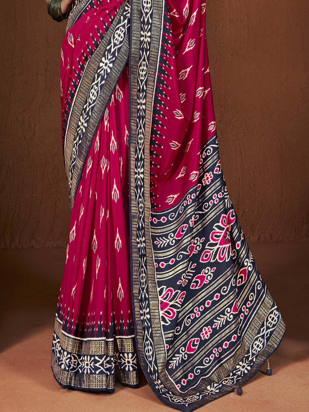 Ikat Printed Zari Border Silk Saree