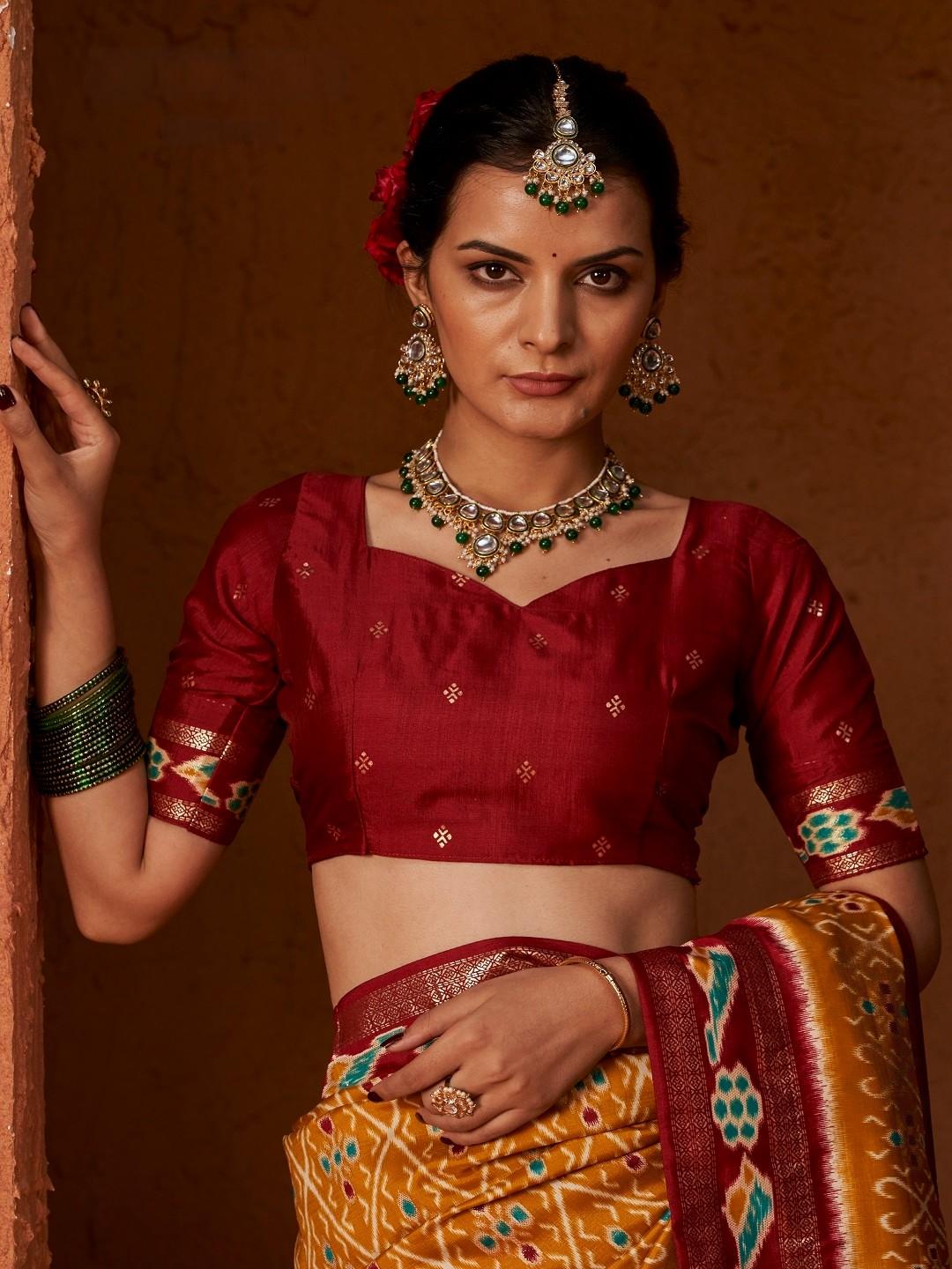 Ikat Printed Zari Border Silk Saree