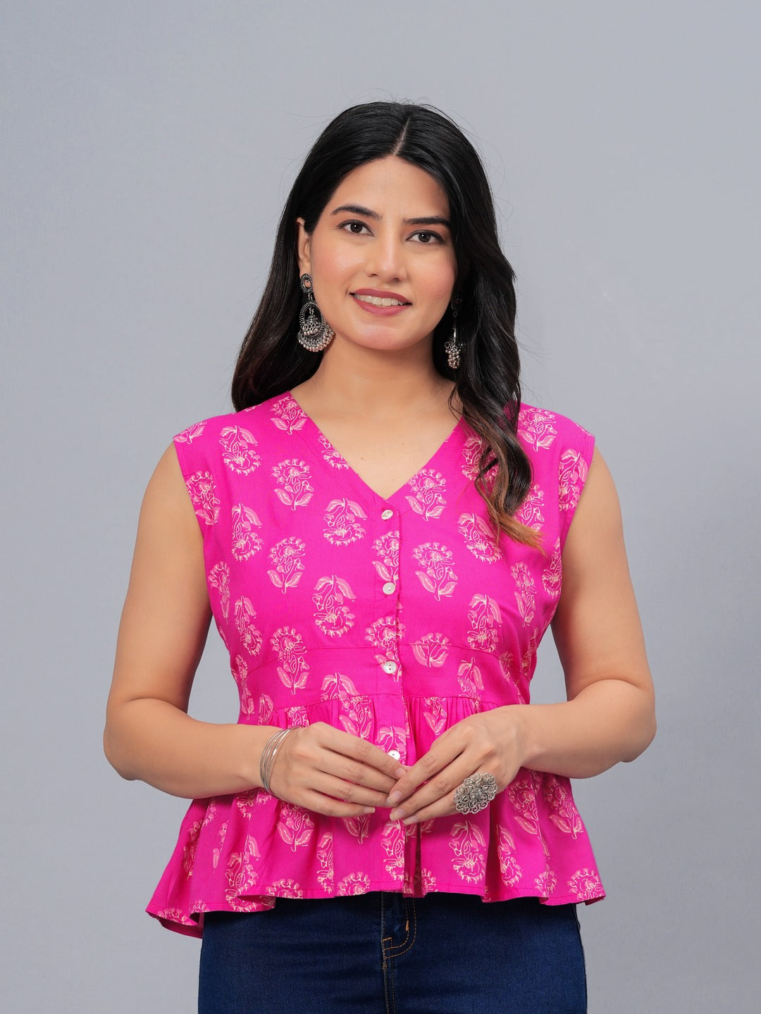 Floral Printed Rayon Peplum Top