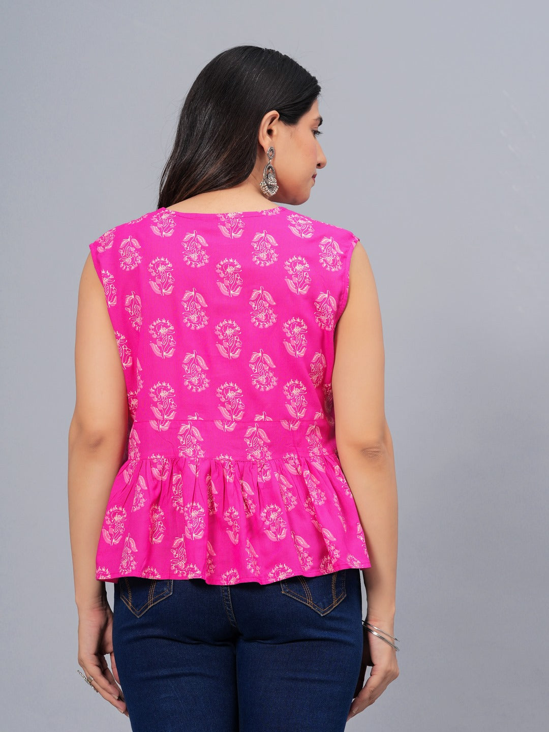 Floral Printed Rayon Peplum Top